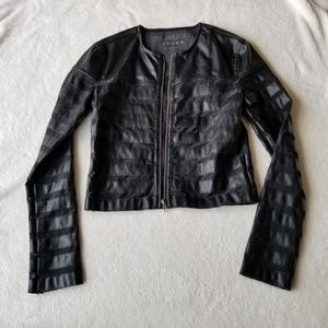 Faux leather and mesh moto jacket